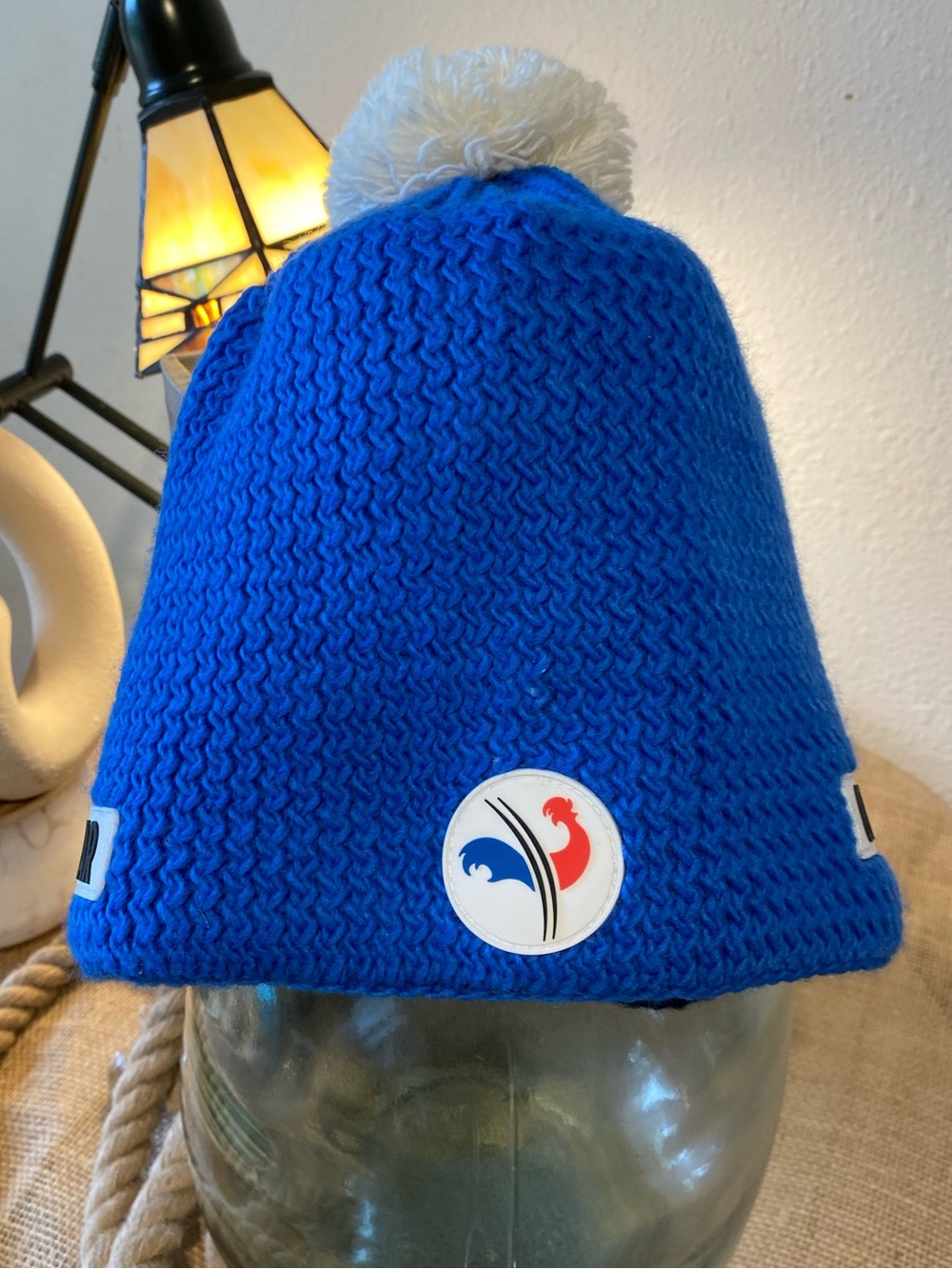 COLMAR Royal Blue Knit Pom Pom Beanie with White Pom